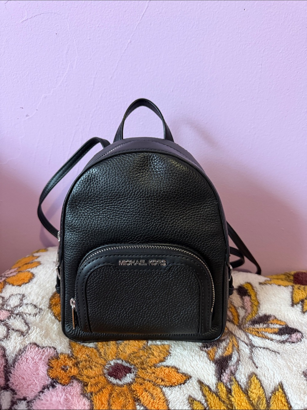 Michael Kors Black Pebbled Leather Mini Backpack